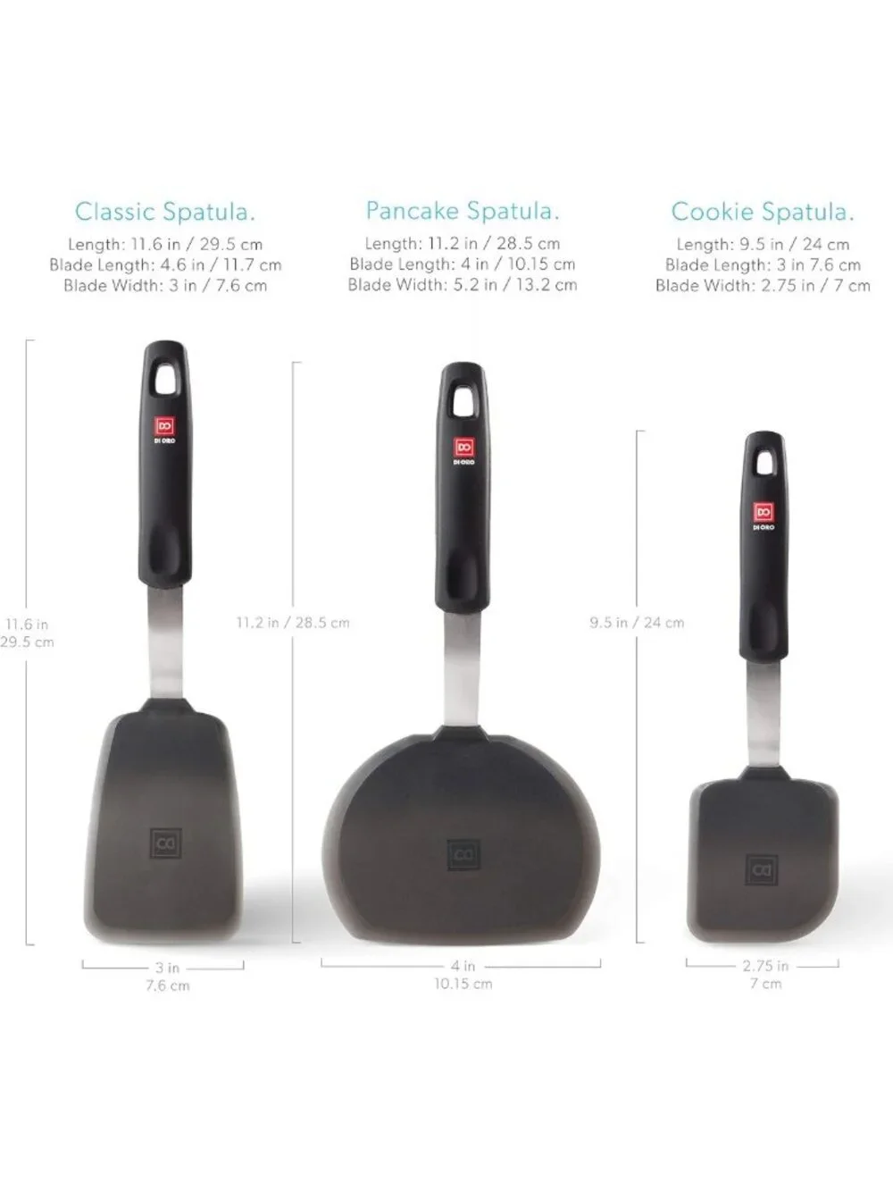 Heat Resistant Silicone Turner Spatula Set - 6-Pc Kitchen Utensils, Black